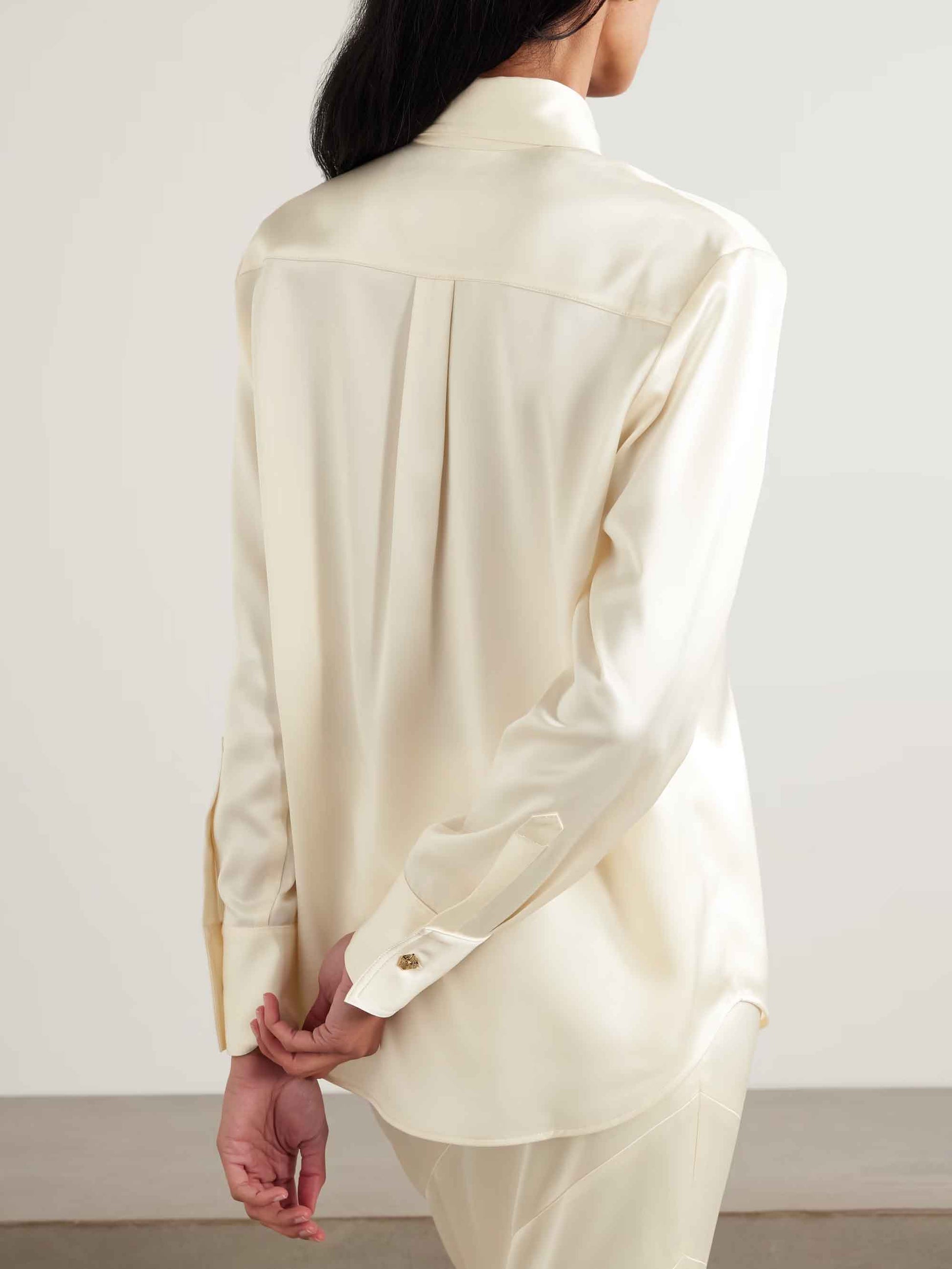 Elegant Satin Button-Embellished Long-Sleeve Shirt