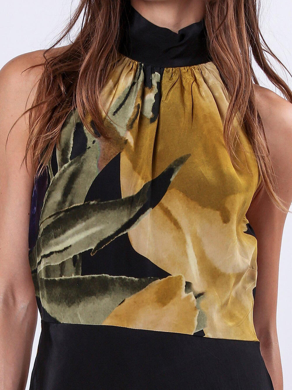Einzigartiges, gerade geschnittenes Maxikleid mit gelbem Blumenmuster