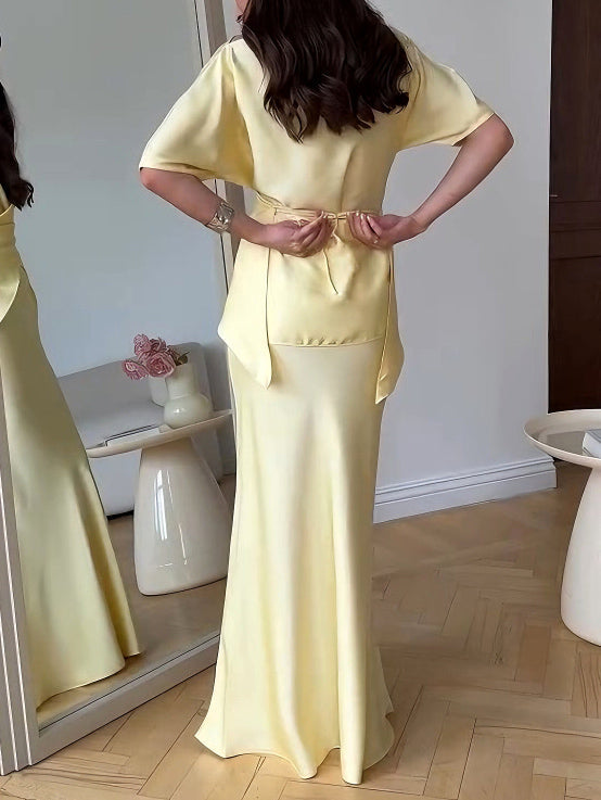 Elegant Draped Satin Fishtail Skirt