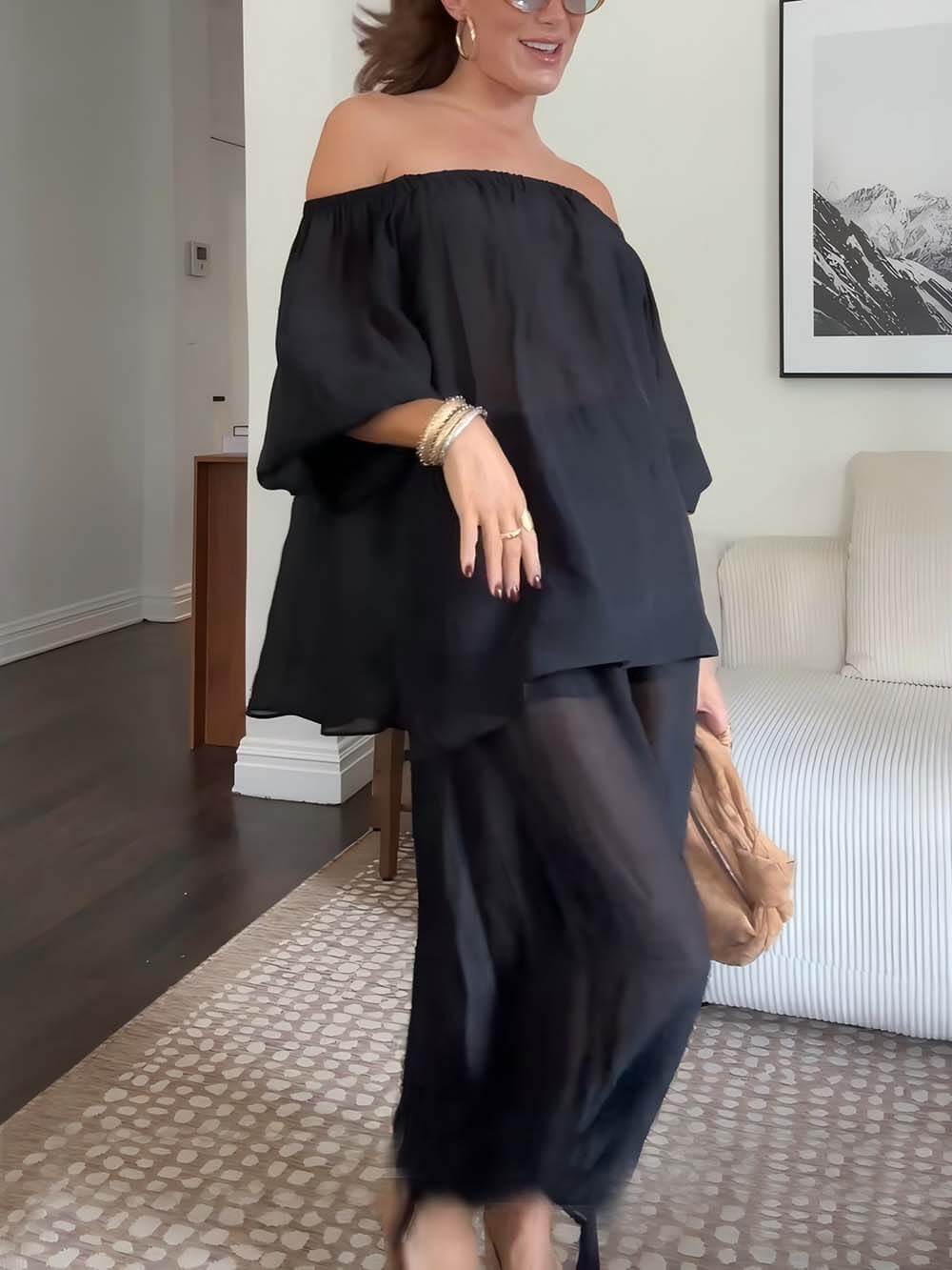 Casual Chiffon Elastic Waist Knotted Bloomer