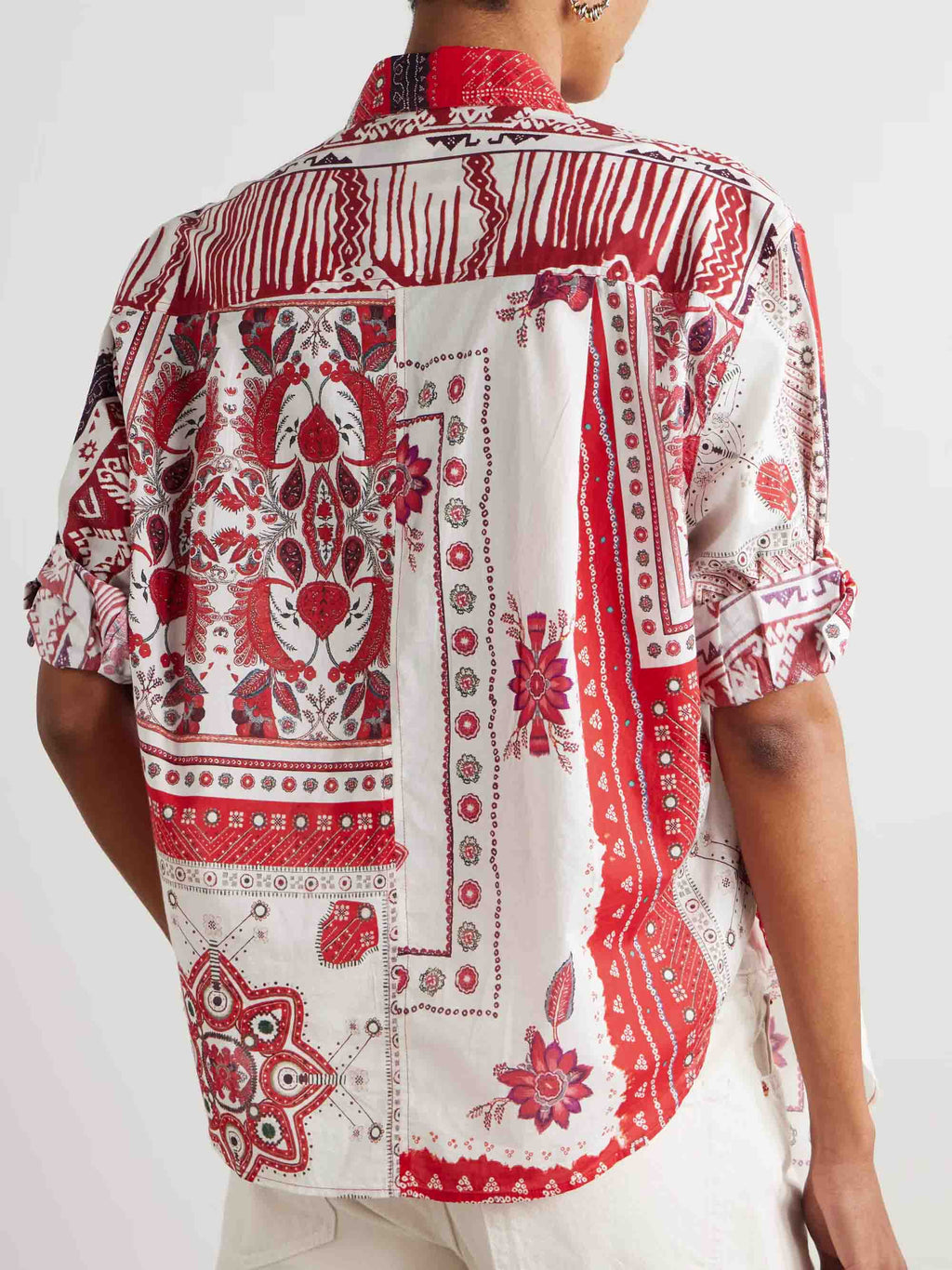 Chemise décontractée à imprimé floral ethnique et ourlet irrégulier