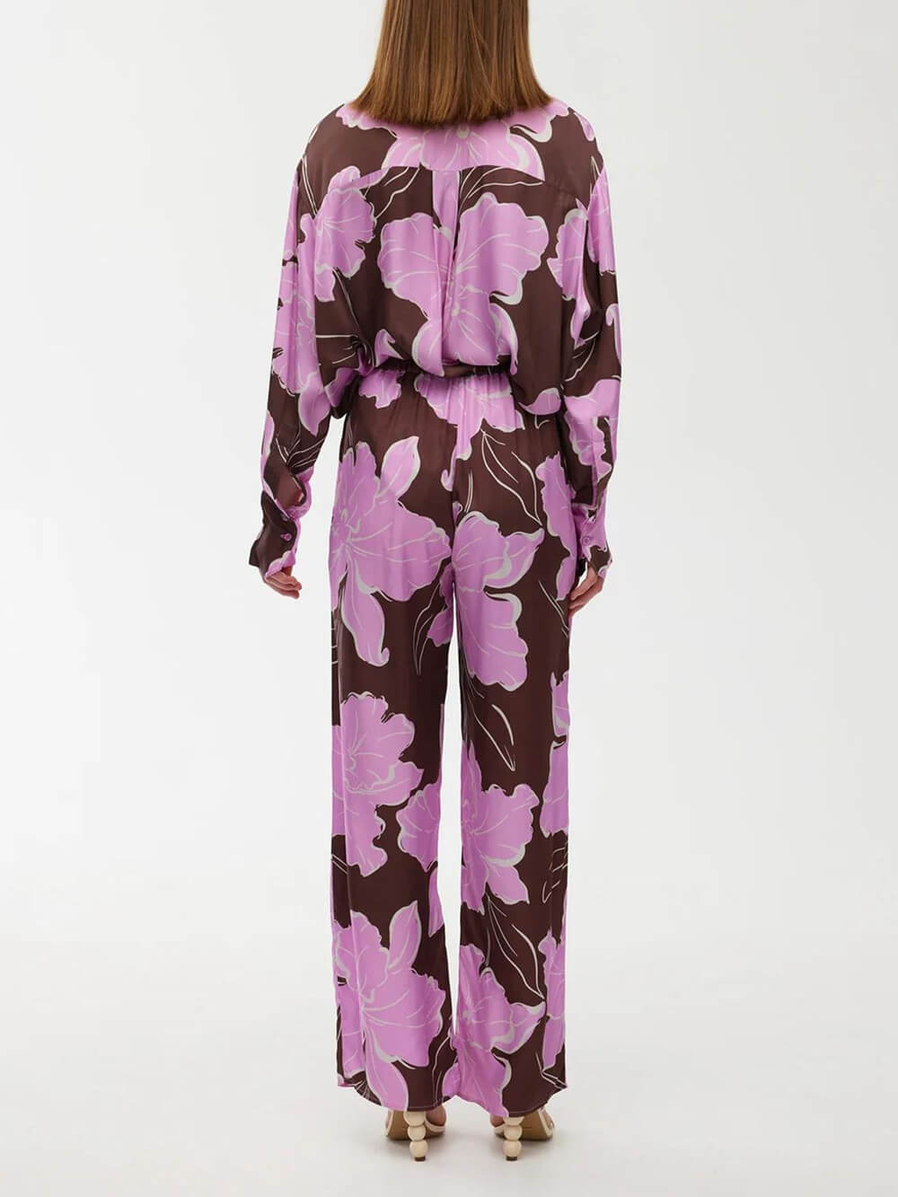 Casual Magnolia Print Elastic Waist Tie-Pocket Straight Pants