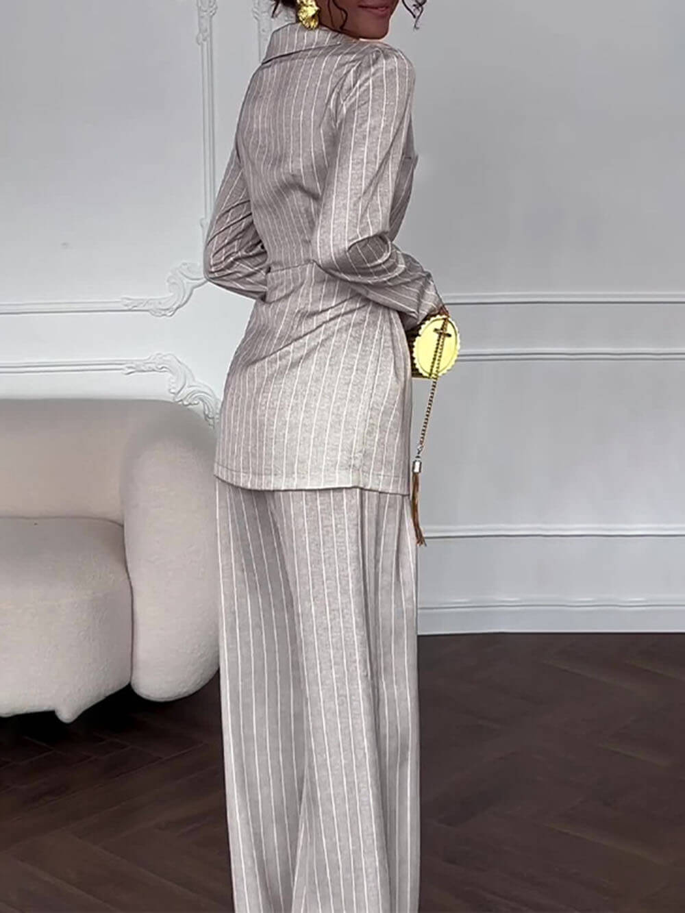 Exquisite Striped Print High-Waist Straight Pants