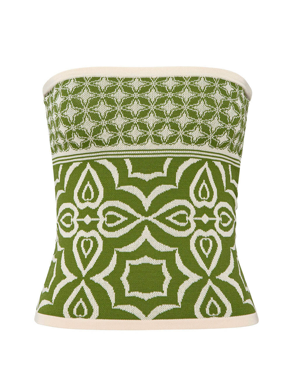 Springtime Strapless Fitted Knit Jacquard Bandeau Top