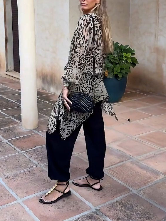 Casual Personalized Animal Print Irregular Hem Shirt