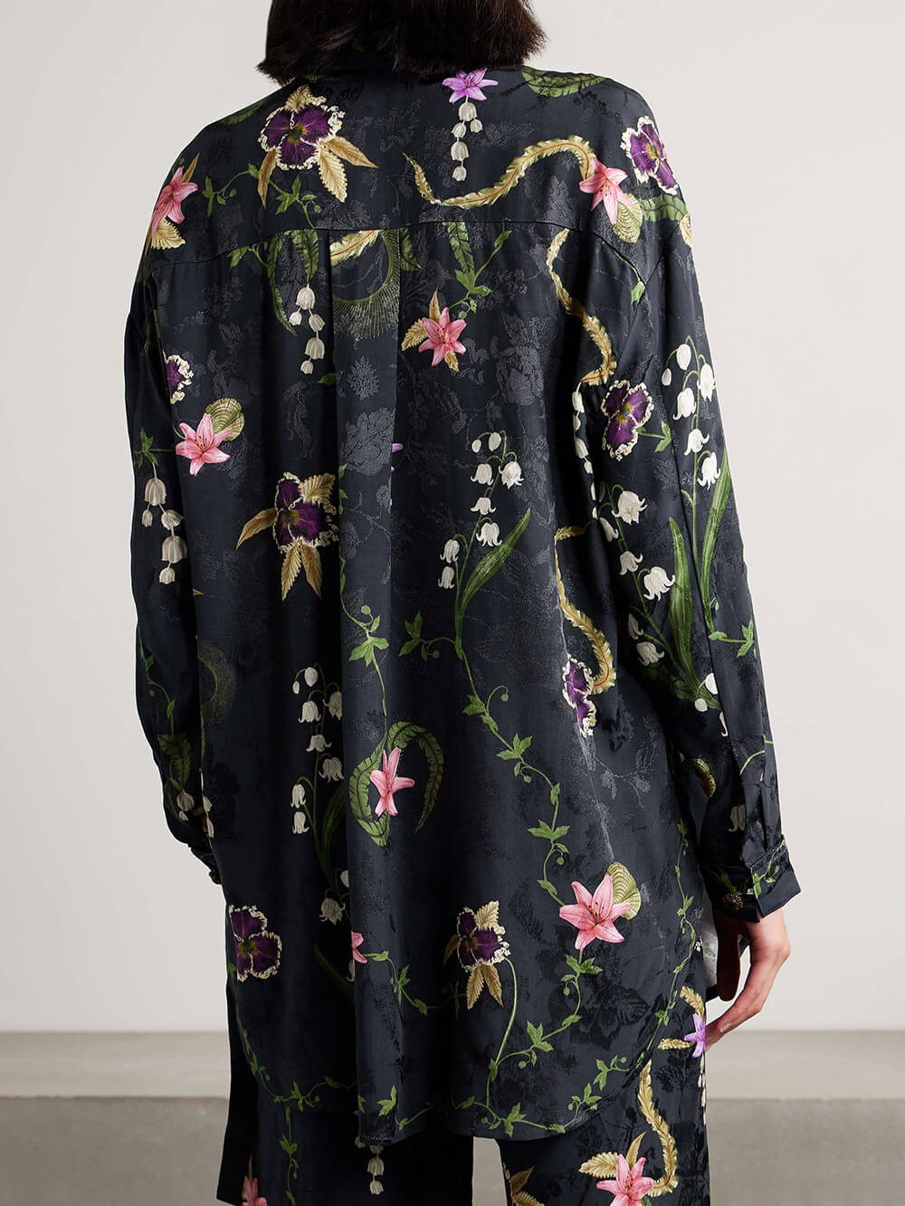 Pantalon droit élégant en satin à imprimé floral