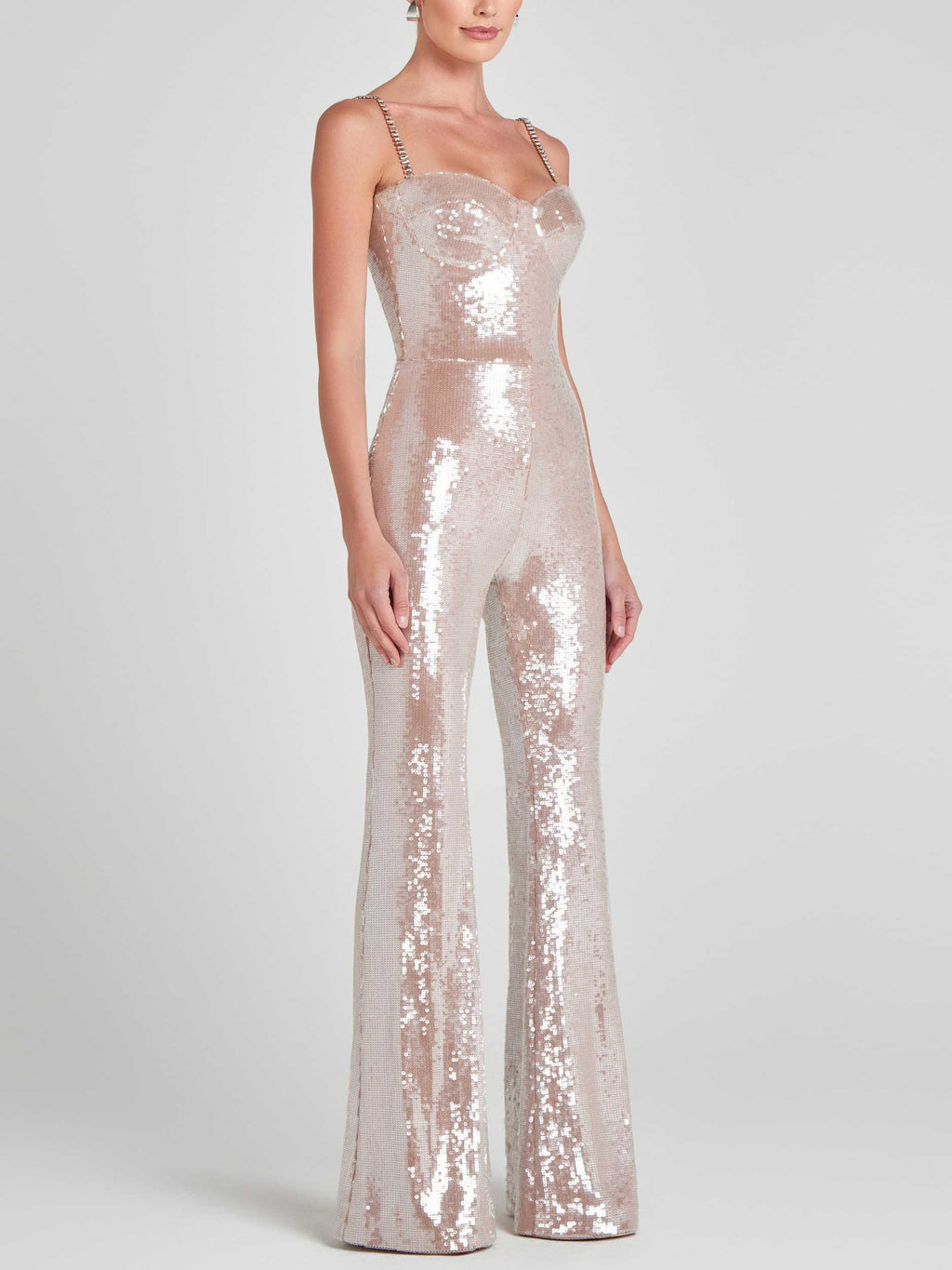 Eleganter ausgestellter Jumpsuit mit Pailletten und Strapsen