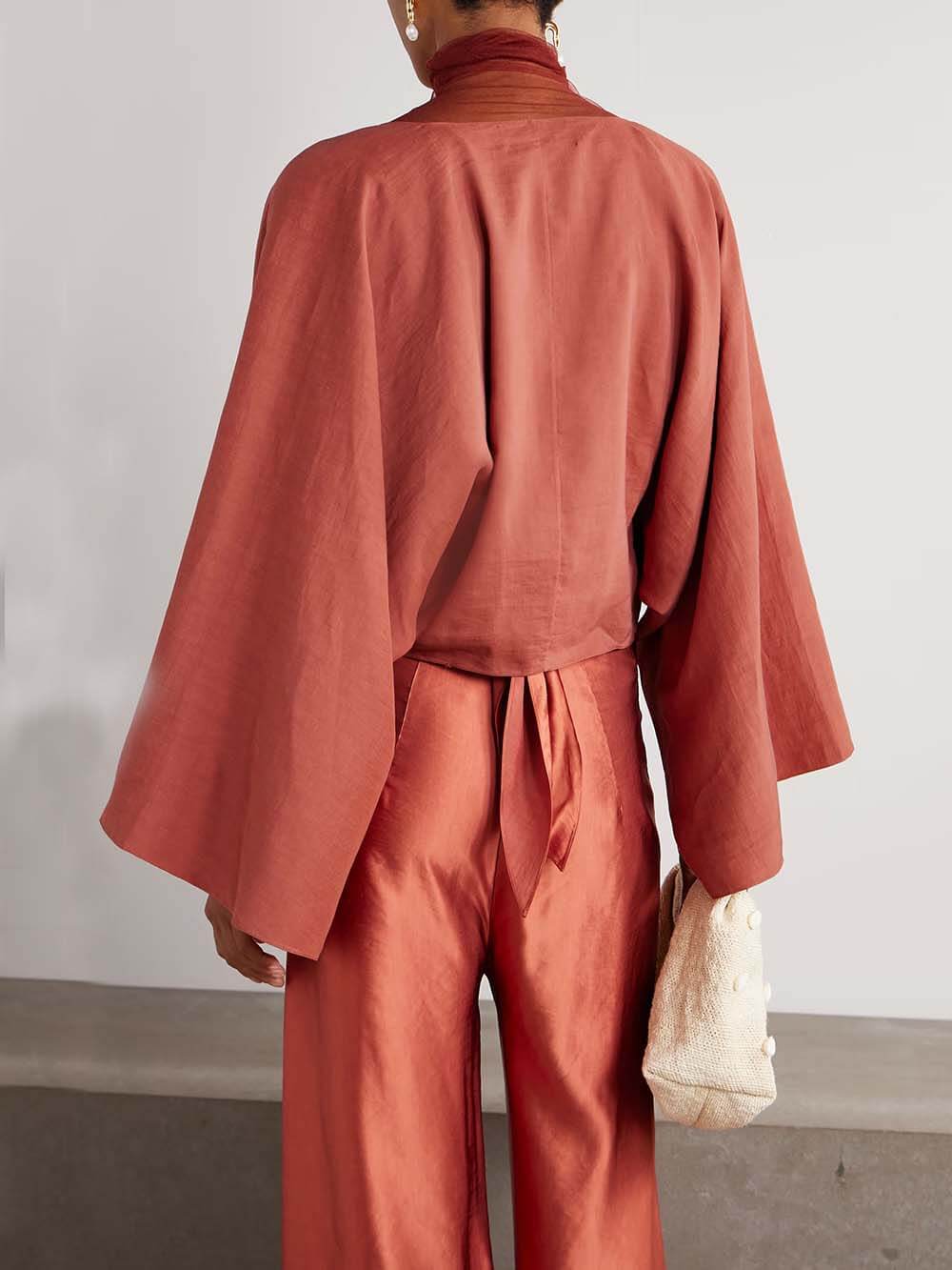 Unique Asymmetric Flared Sleeves Wrap Crop Top