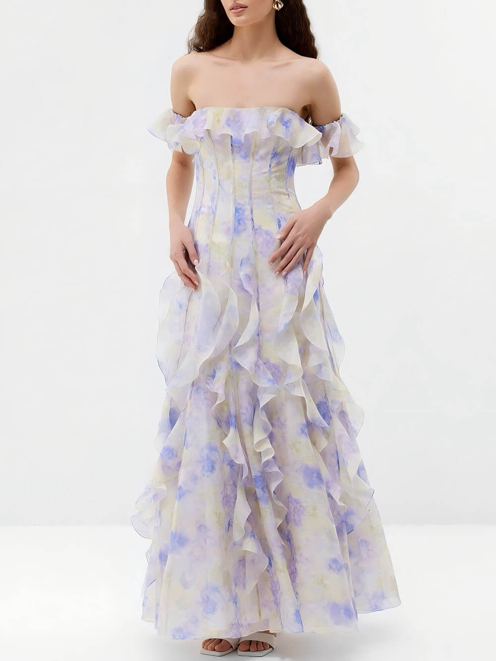 Lässiges Maxikleid im Urlaubsstil mit Trägern und Blumenrüschen