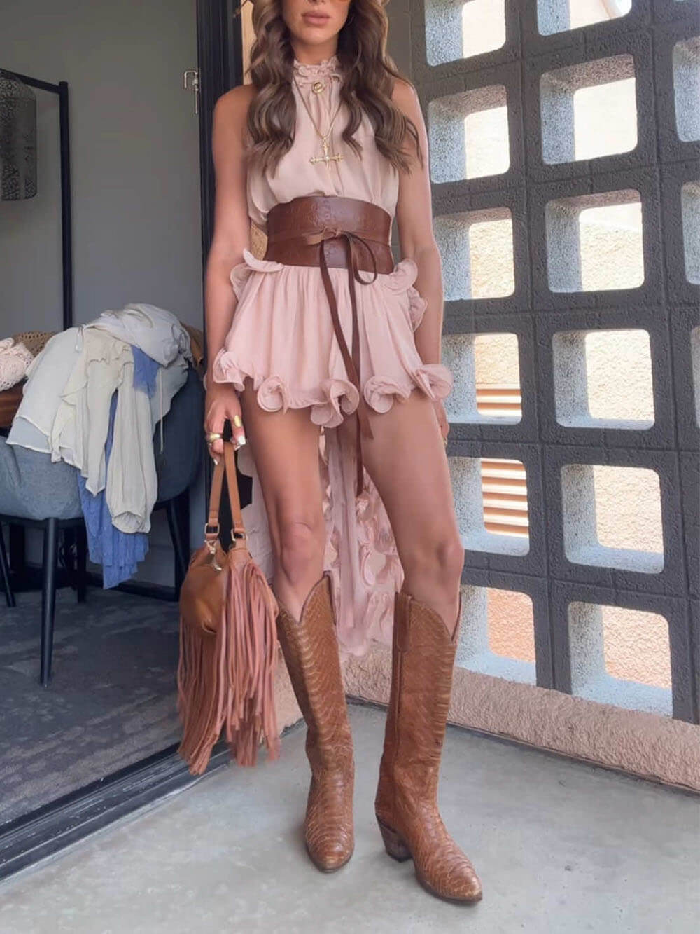 Delicate Romantic Drama Chiffon Wavy Ruffles Elastic Waist Loose Shorts