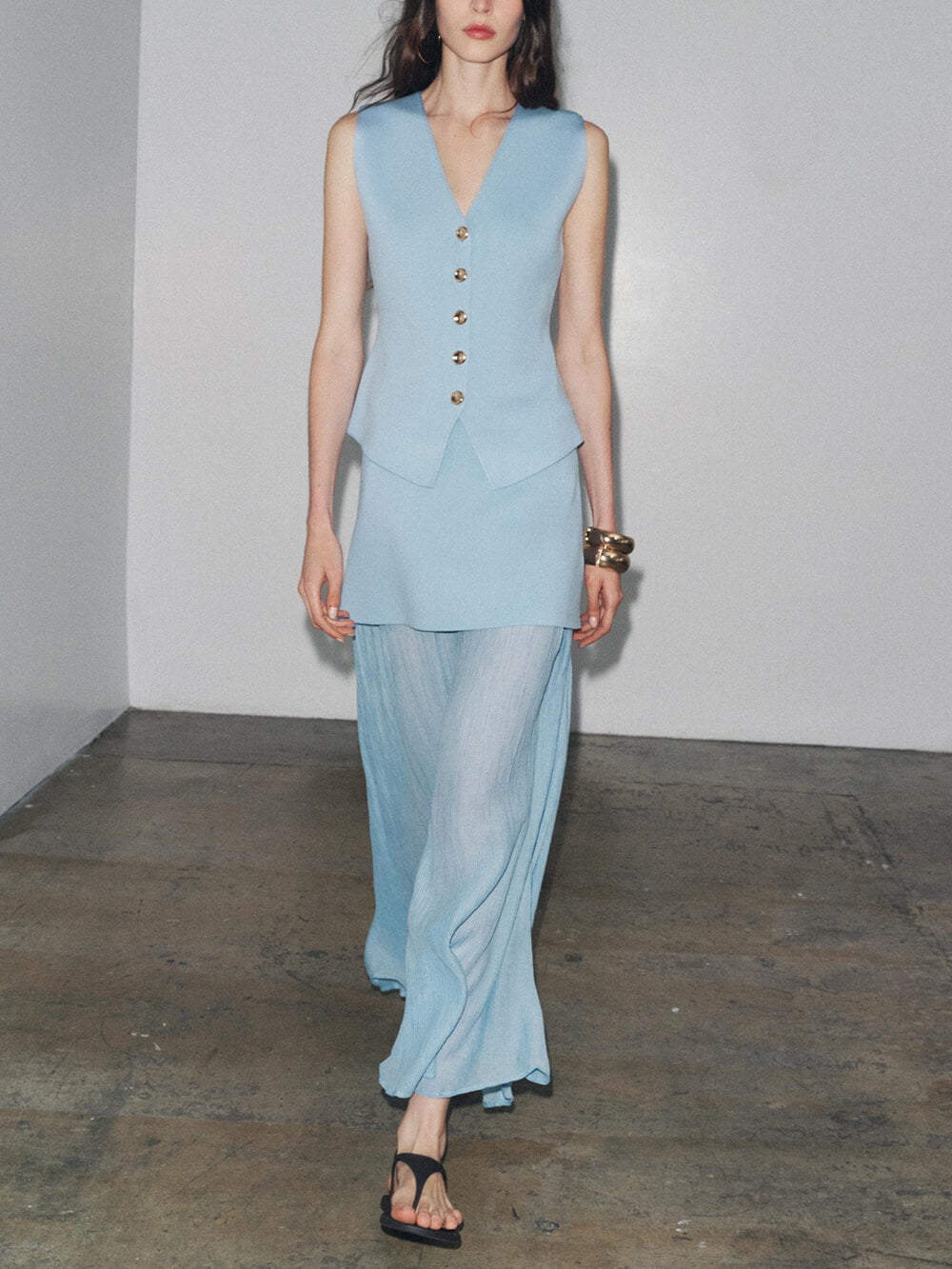 Eleganter Maxirock aus plissiertem Strick mit Mesh-Einsatz