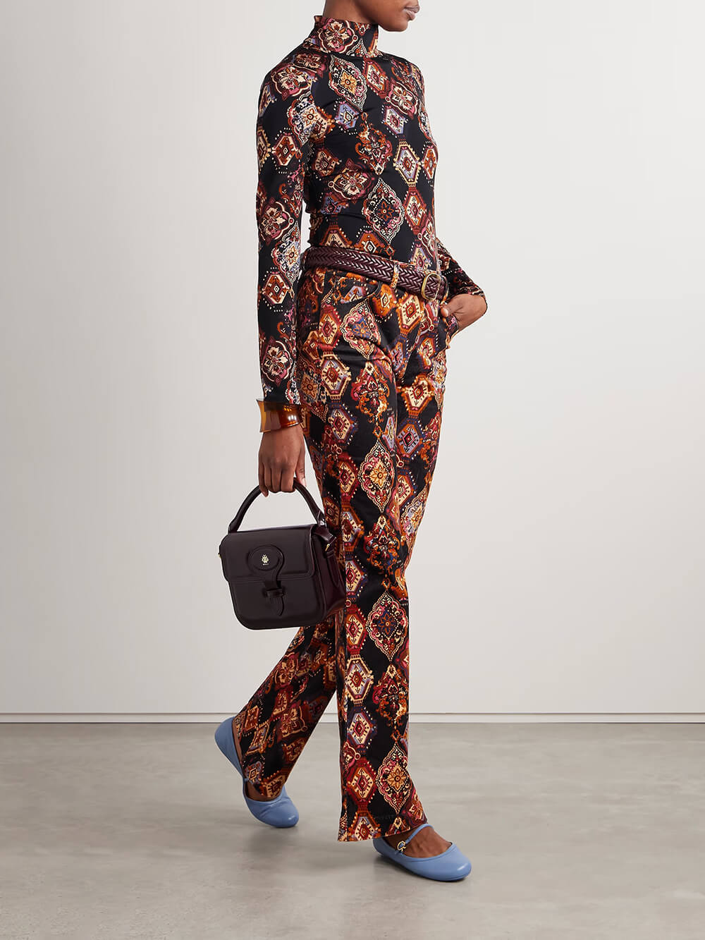 Retro Print High-Waisted Flare Pants