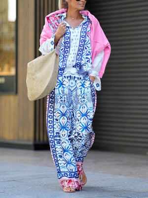 Einzigartiges, lockeres Hemd mit Knopfleiste und Ethno-Print