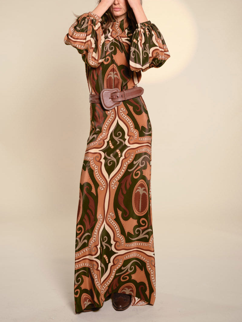 Retro Tung Palm Tree Print Long Skirt
