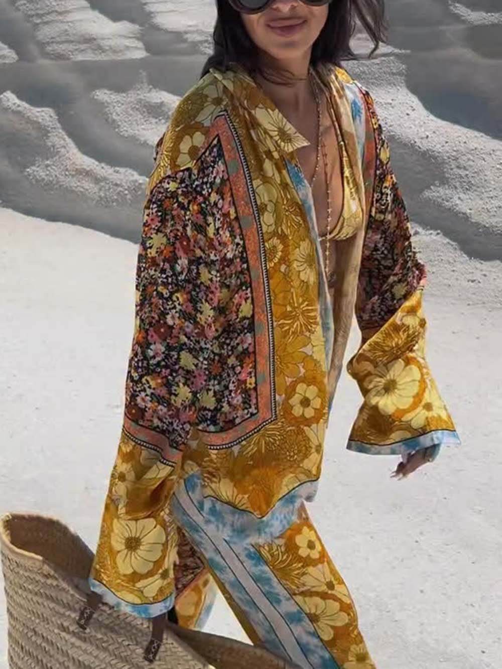 Chemise ample à coupe droite et imprimé floral en satin unique