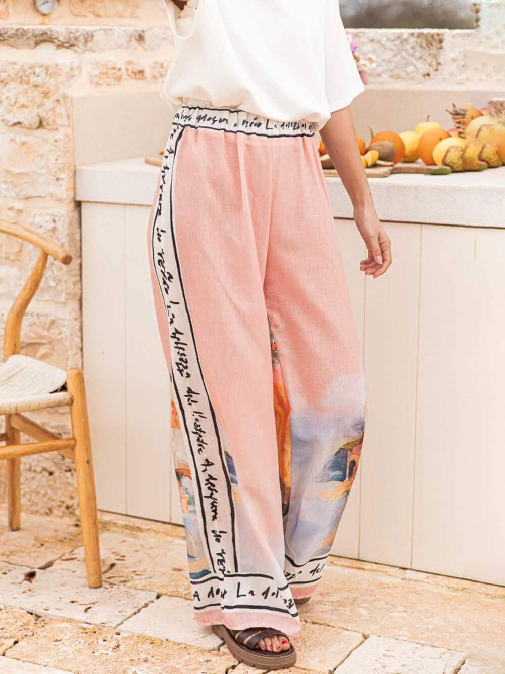 Einzigartige, lässige Hose mit weitem Bein und elastischem Bund