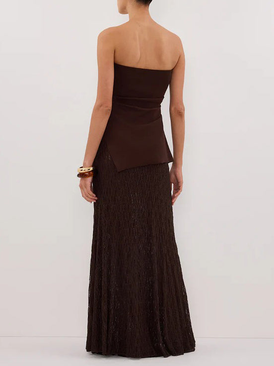 Minimalistisches, schulterfreies, asymmetrisches Top-Zweiteiler-Set