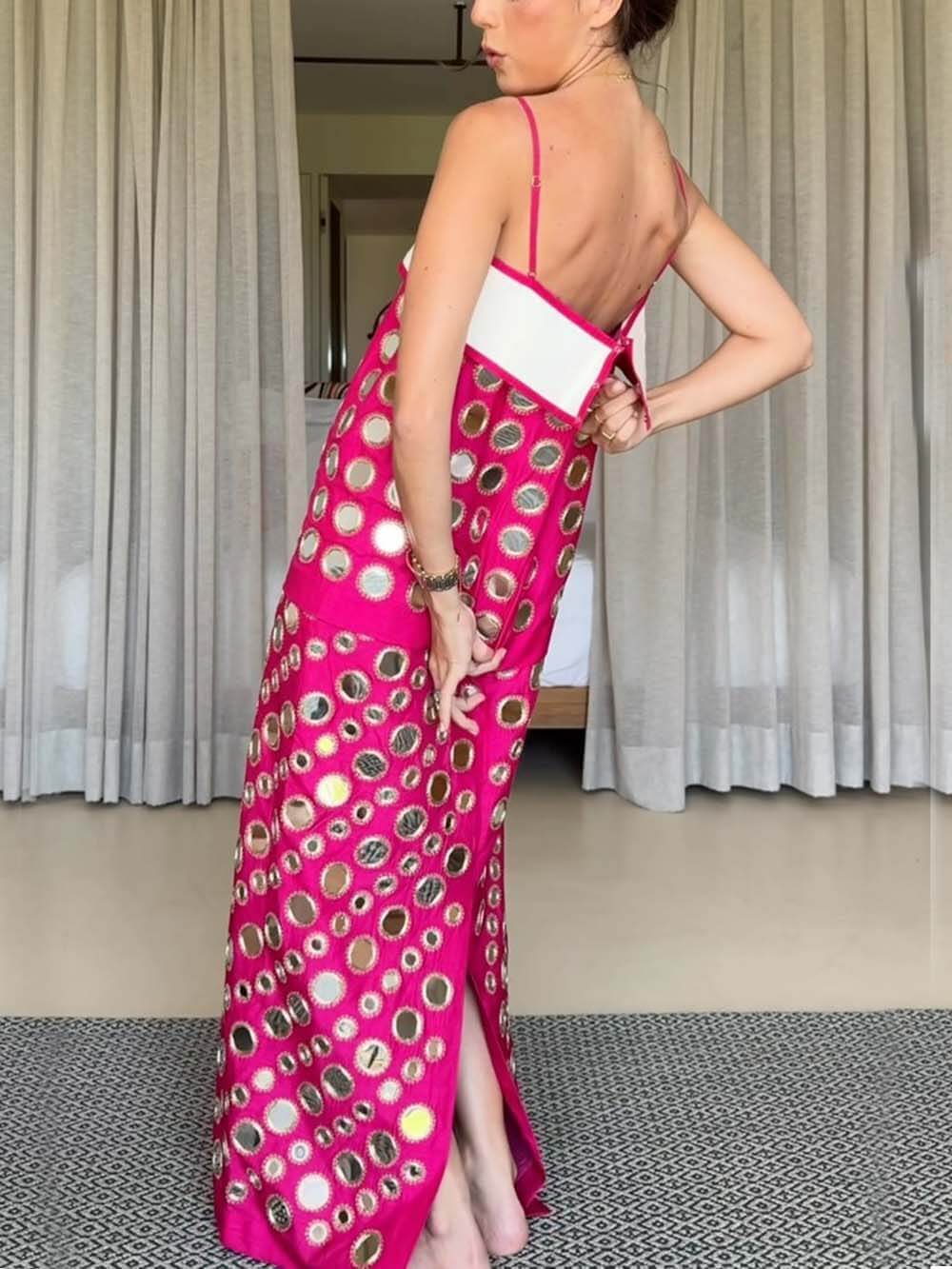 Fashion-Forward Multi-Layer Mirror Maxi Dress