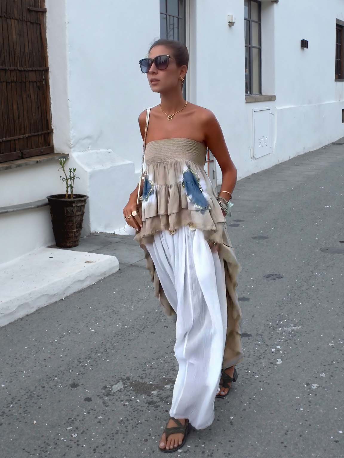 Pantalon sarouel bohème transparent à cordon de serrage