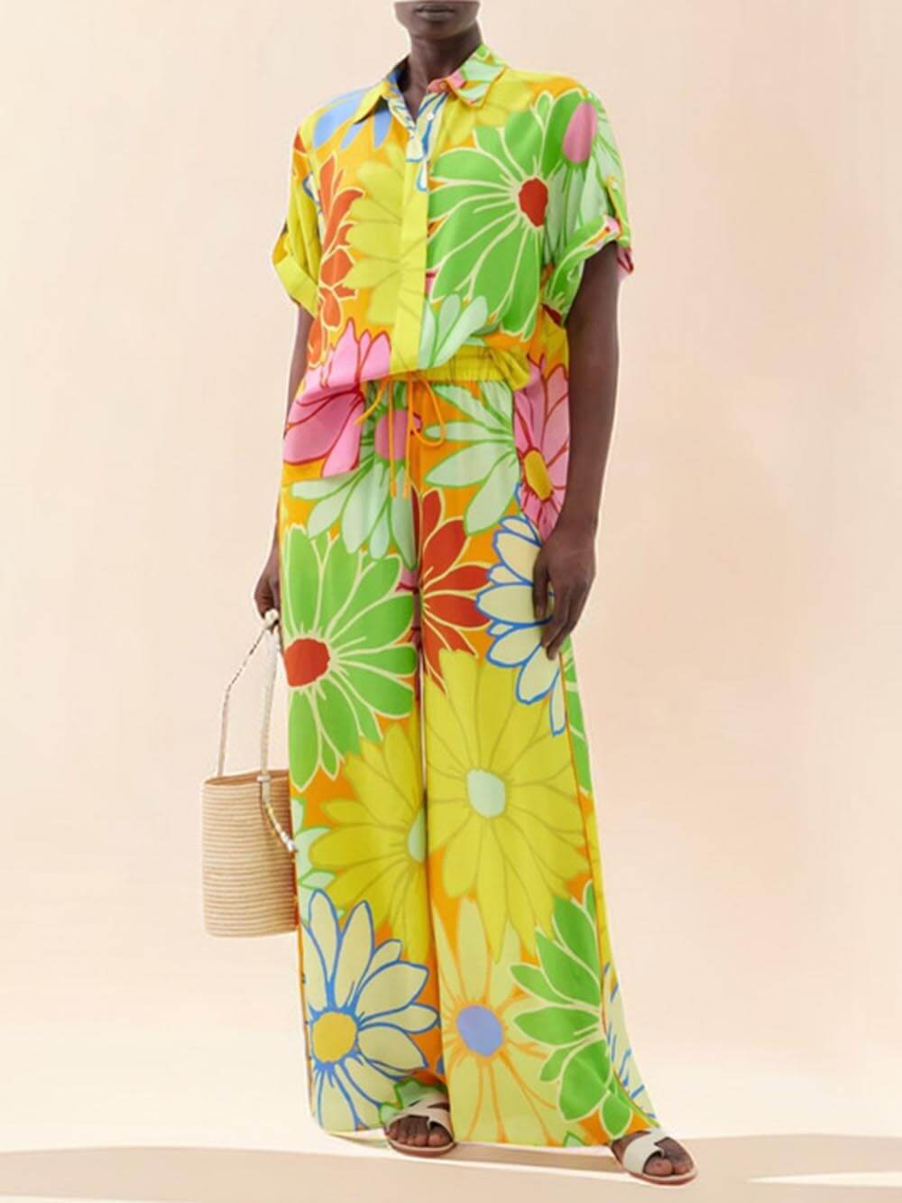 Pantalon ample à imprimé floral tendance