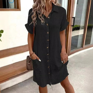 The Santorini Button-Front Shirt Dress Black