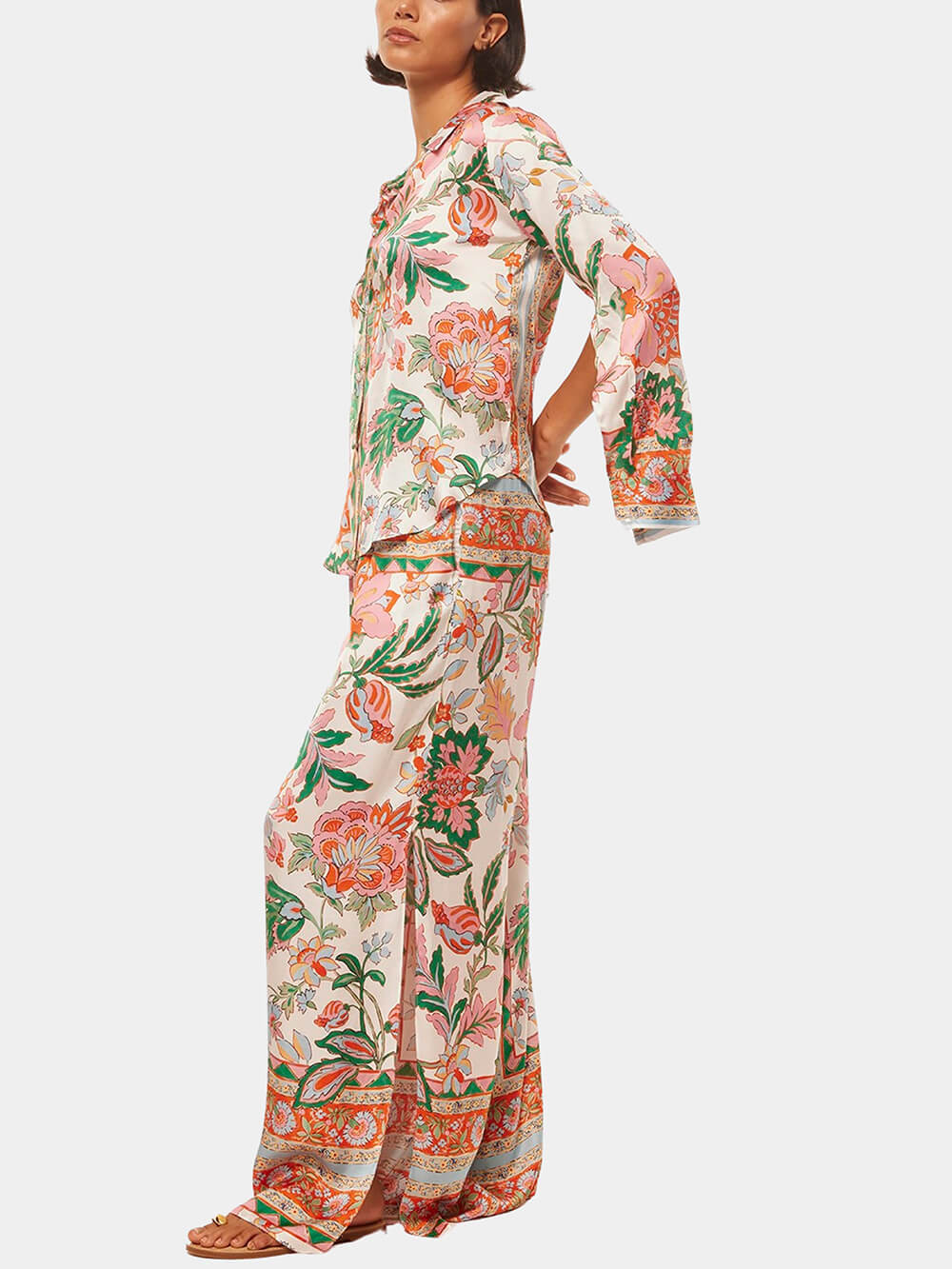 Einzigartige Hose mit weitem Bein und Blumenmuster, geschlitzten Bündchen