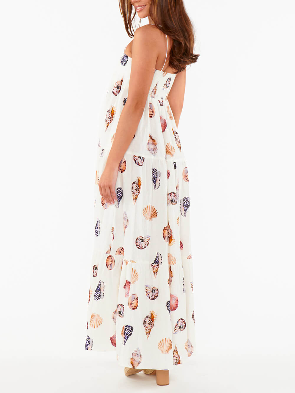 Robe longue légère à imprimé coquillage et poches plissées