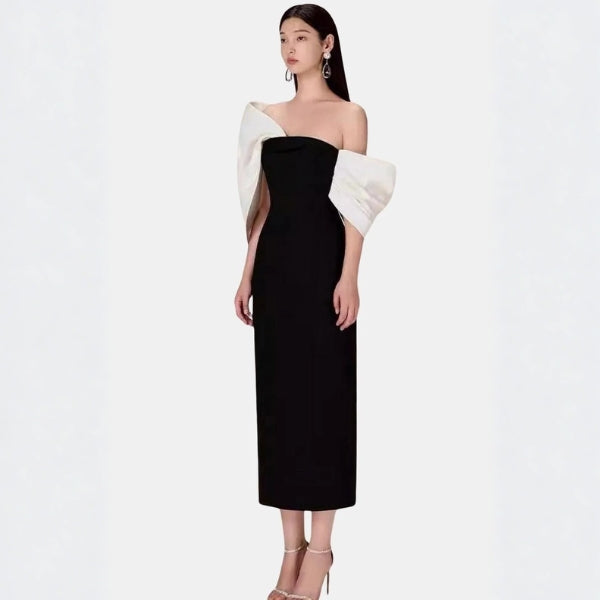 The Valessia Bow-Detail Contrast Midi Dress
