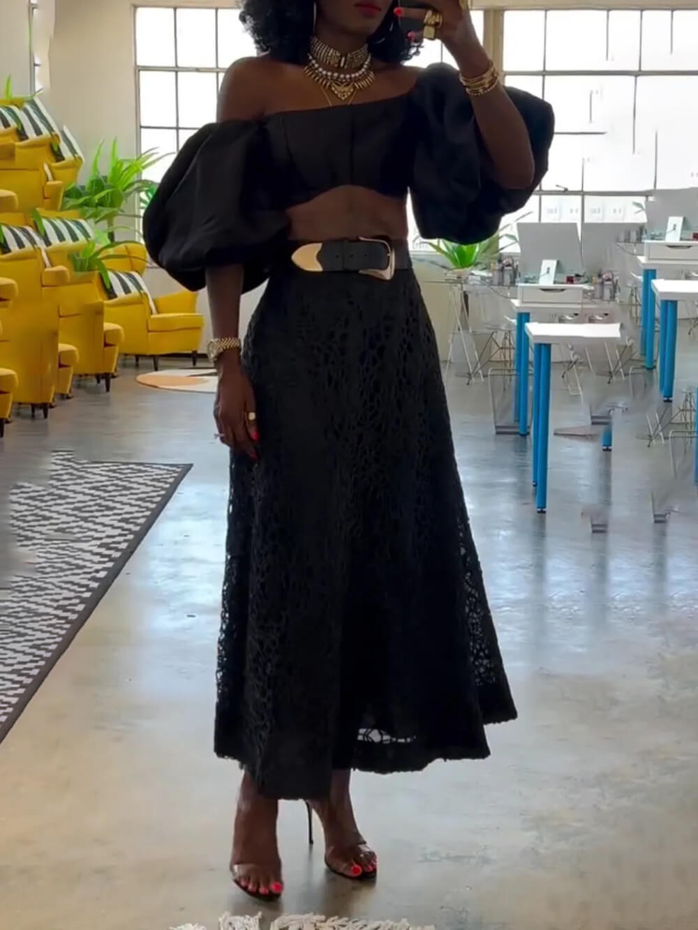 Delicate Hollow Lace Crochet High-Waist Skirt