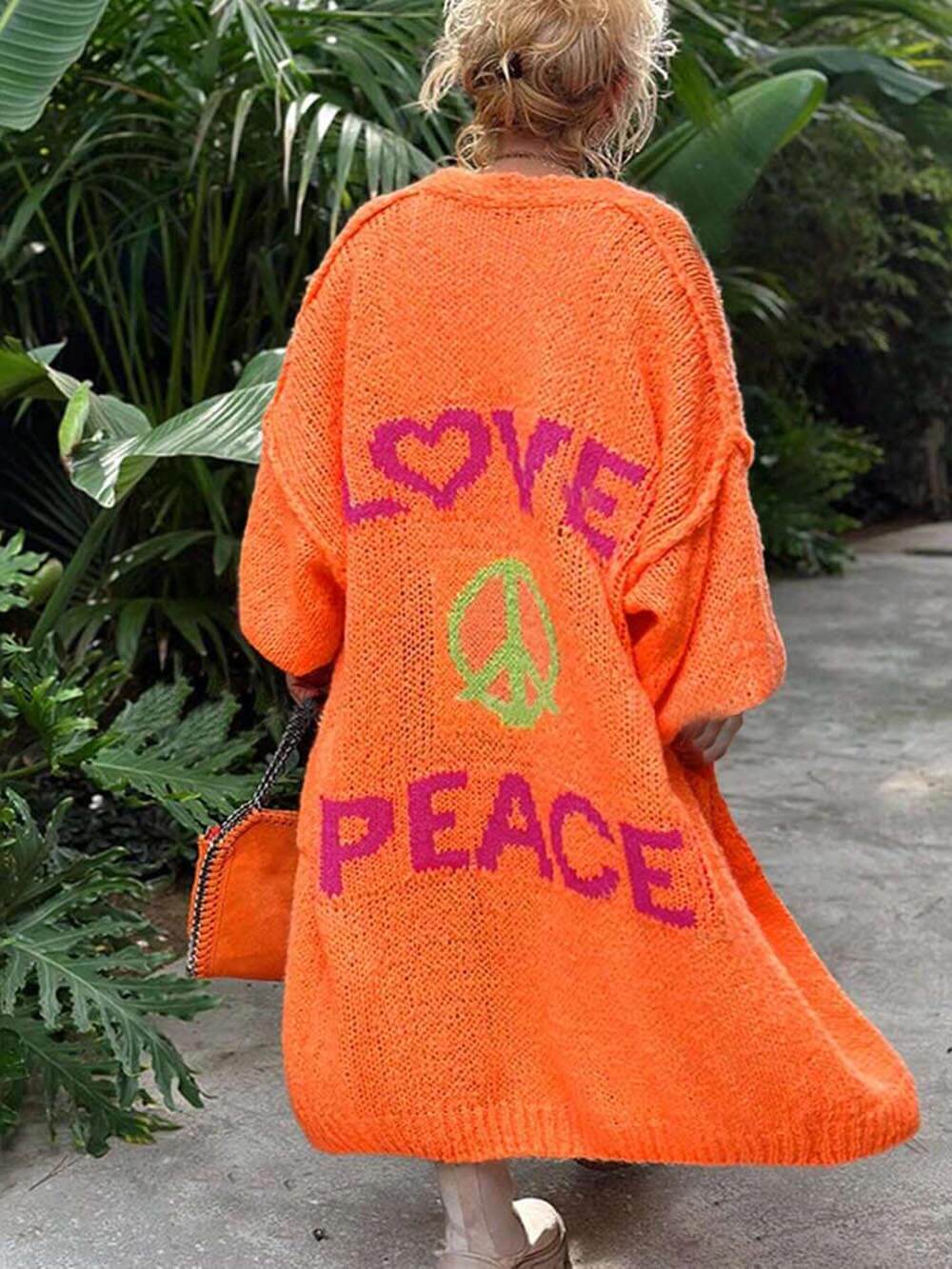 Cardigan décontracté en tricot à motif cœur, grande taille, avec poches
