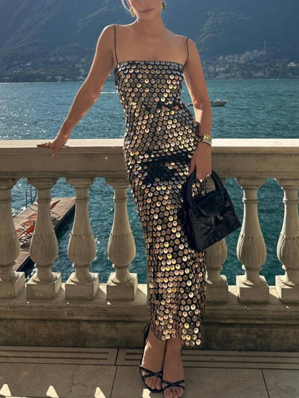 Robe midi irrégulière polyvalente à paillettes