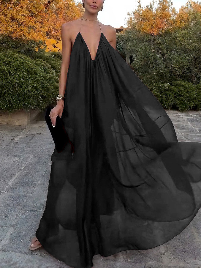 Elegantes, fließendes Chiffon-Maxikleid mit V-Ausschnitt