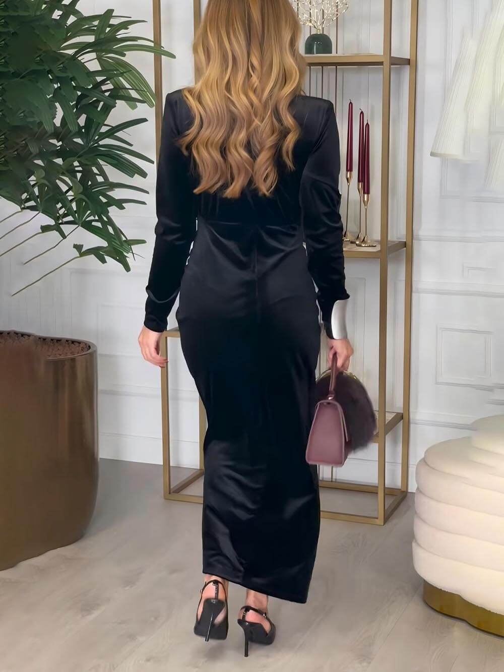 Classic Elegant Pleated Deep V Slit Party Maxi Dress – TopNeat