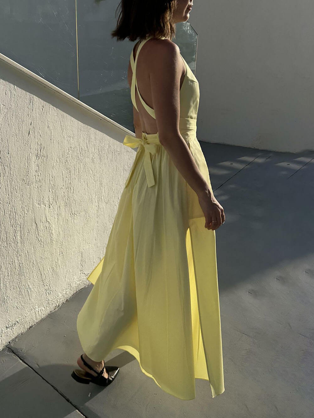 Casual Unique Side Slit Tie Pocket Vest Dress