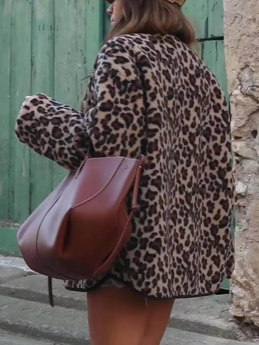 Lässige, lockere Langarmjacke mit Leopardenmuster
