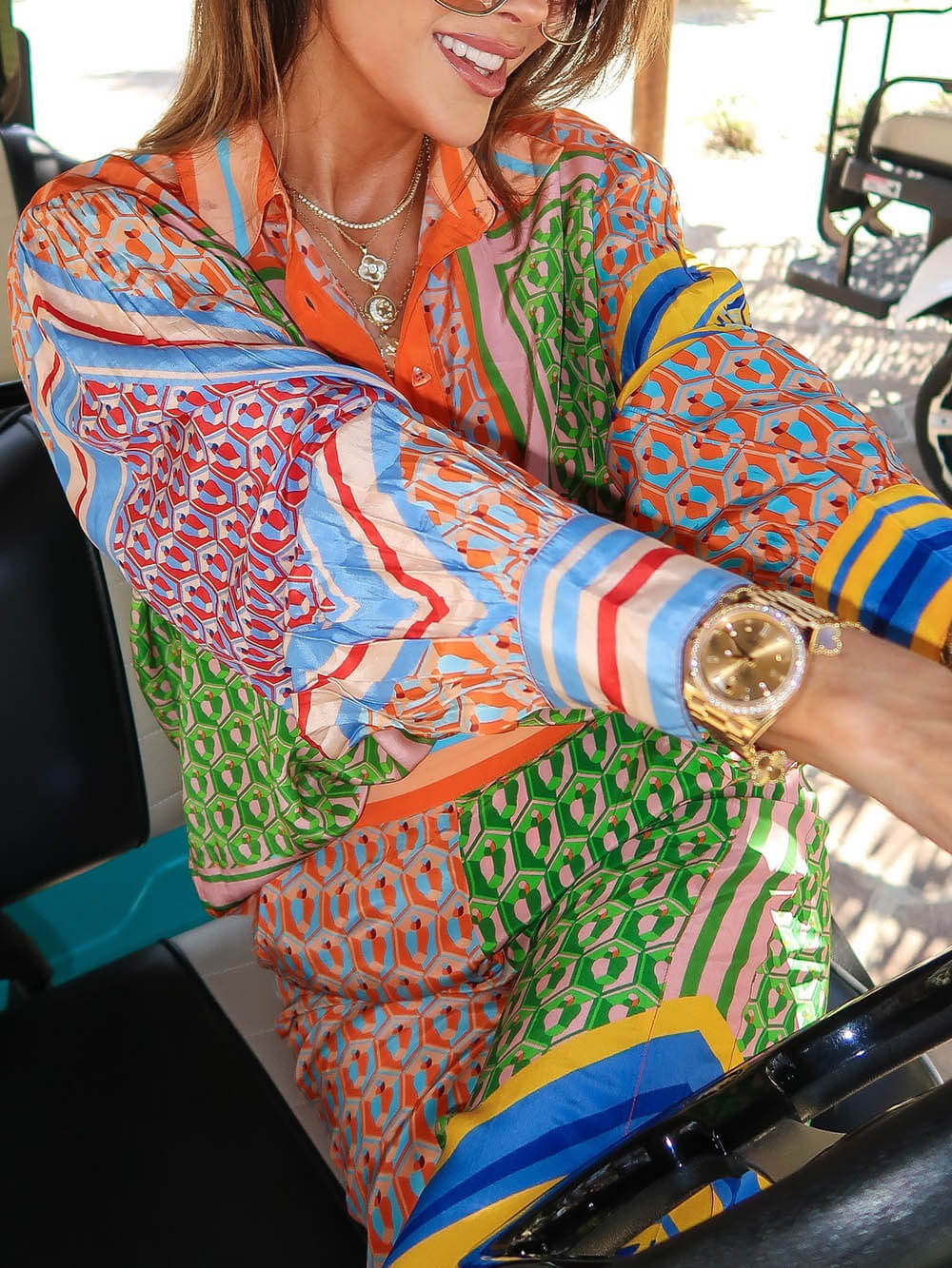 Pantalon bloomer ample à taille élastique et poches, imprimé unique et coloré