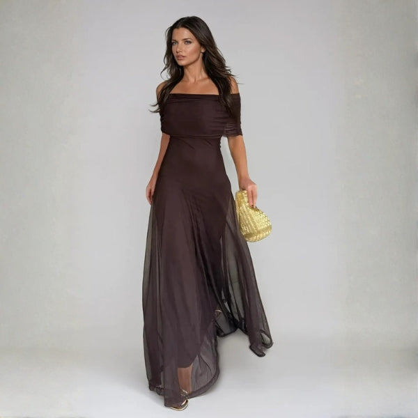The Santorini Off-Shoulder Mesh Maxi Dress