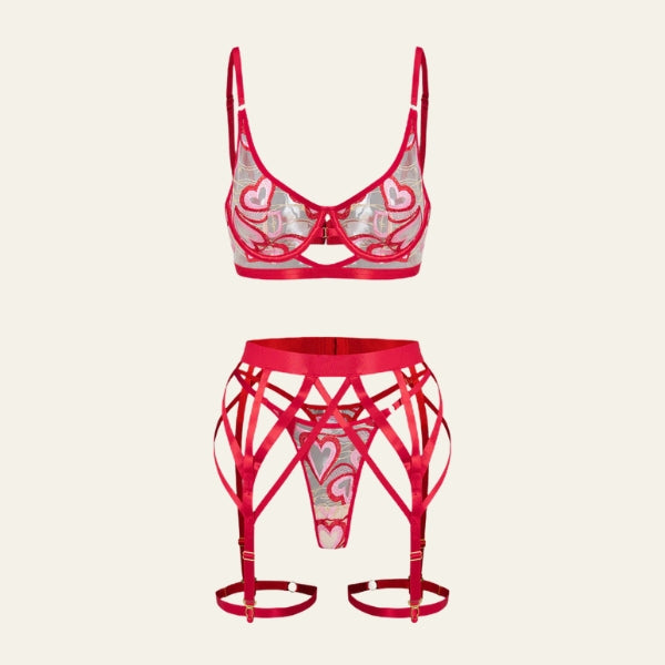 The Verona Heart-Embroidered Lingerie Set