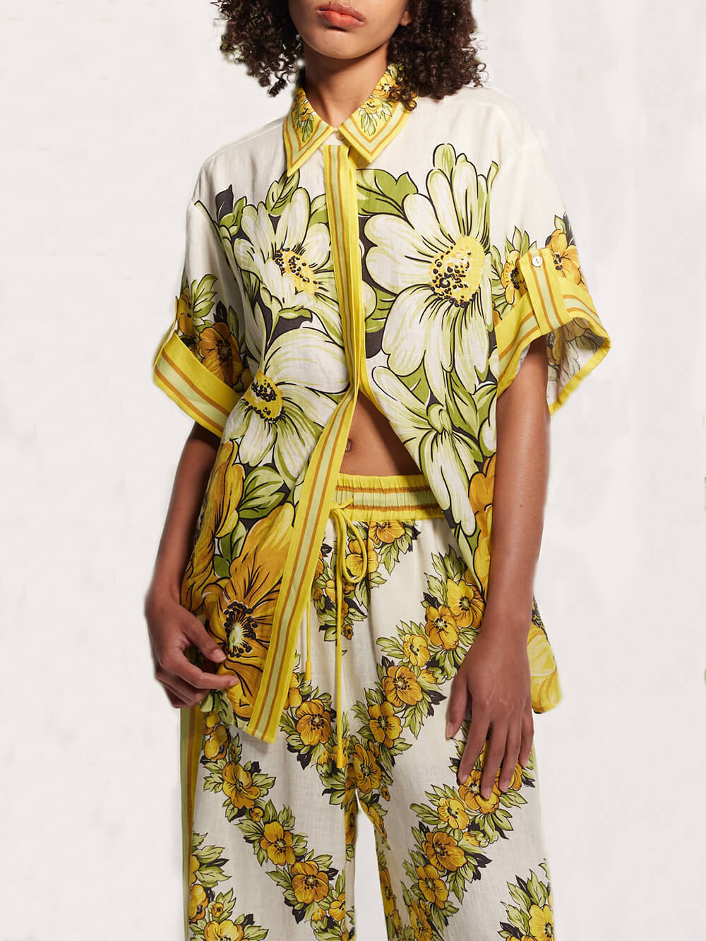 Pantalon d'été classique à jambes larges, coupe oversize, imprimé, poches