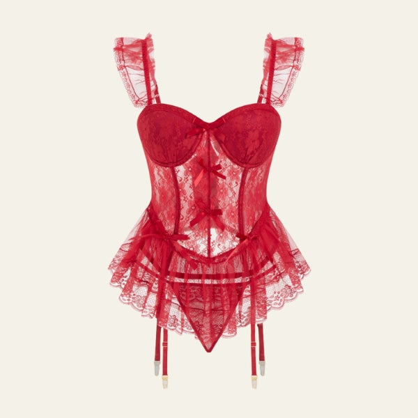 The Verona Ruffled Lace Thong Set