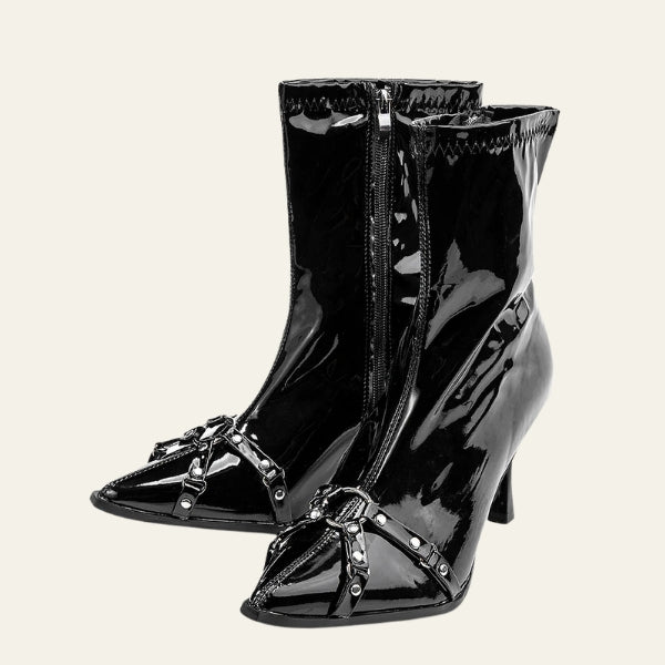The Midnight Studded-Harness Ankle Boots