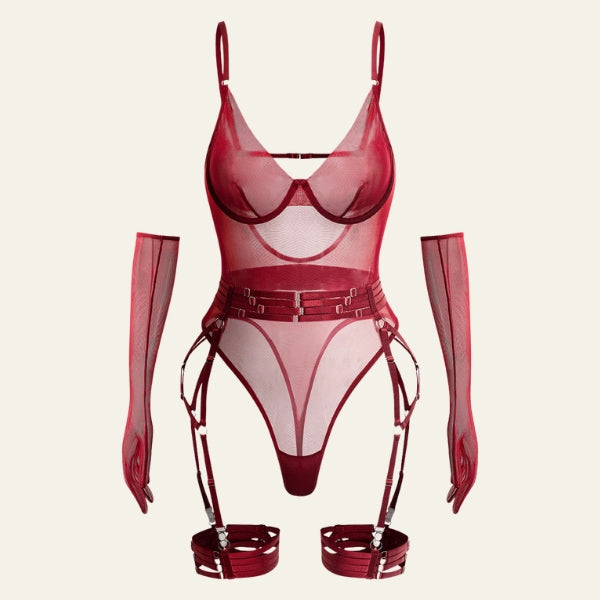 The Riviera Mesh Garter Bodysuit Set