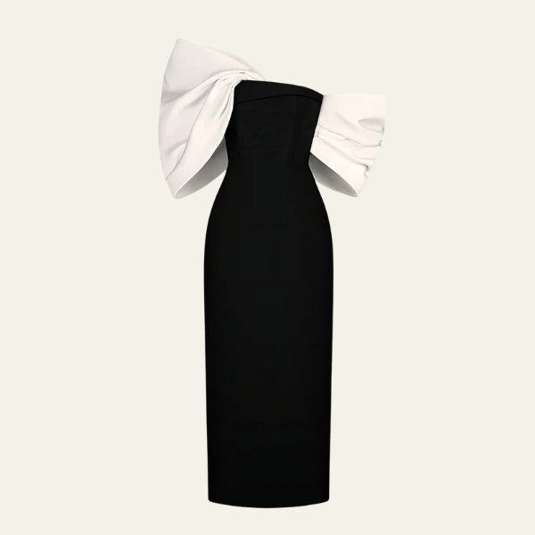 The Valessia Bow-Detail Contrast Midi Dress