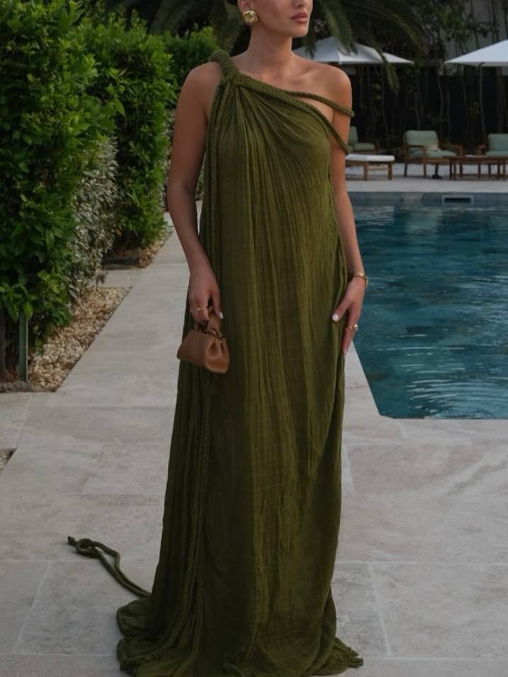 Schulterfreies Maxikleid im Urlaubsstil mit geflochtenem Design