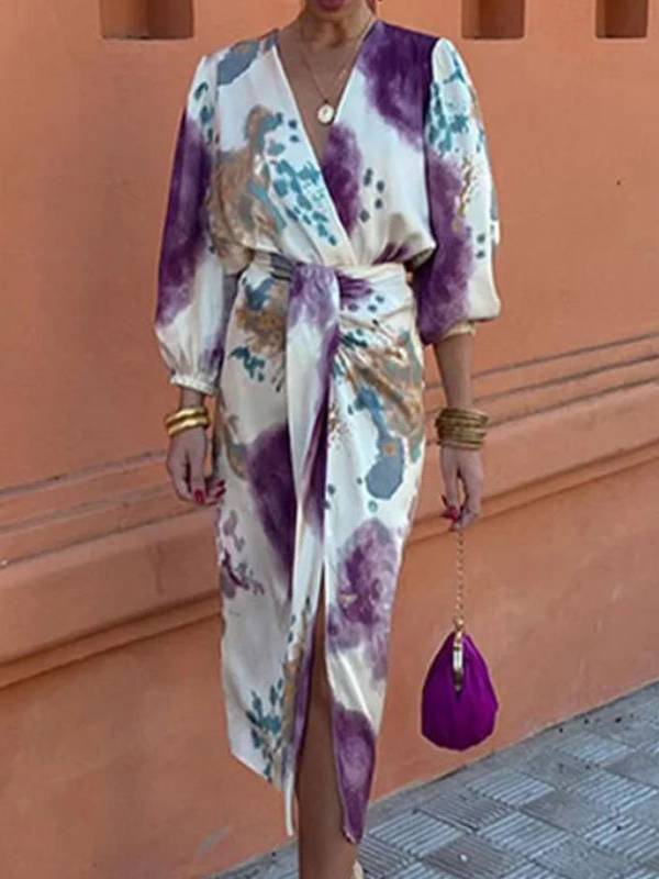 Ensemble chemise et jupe à col en V à imprimé unique