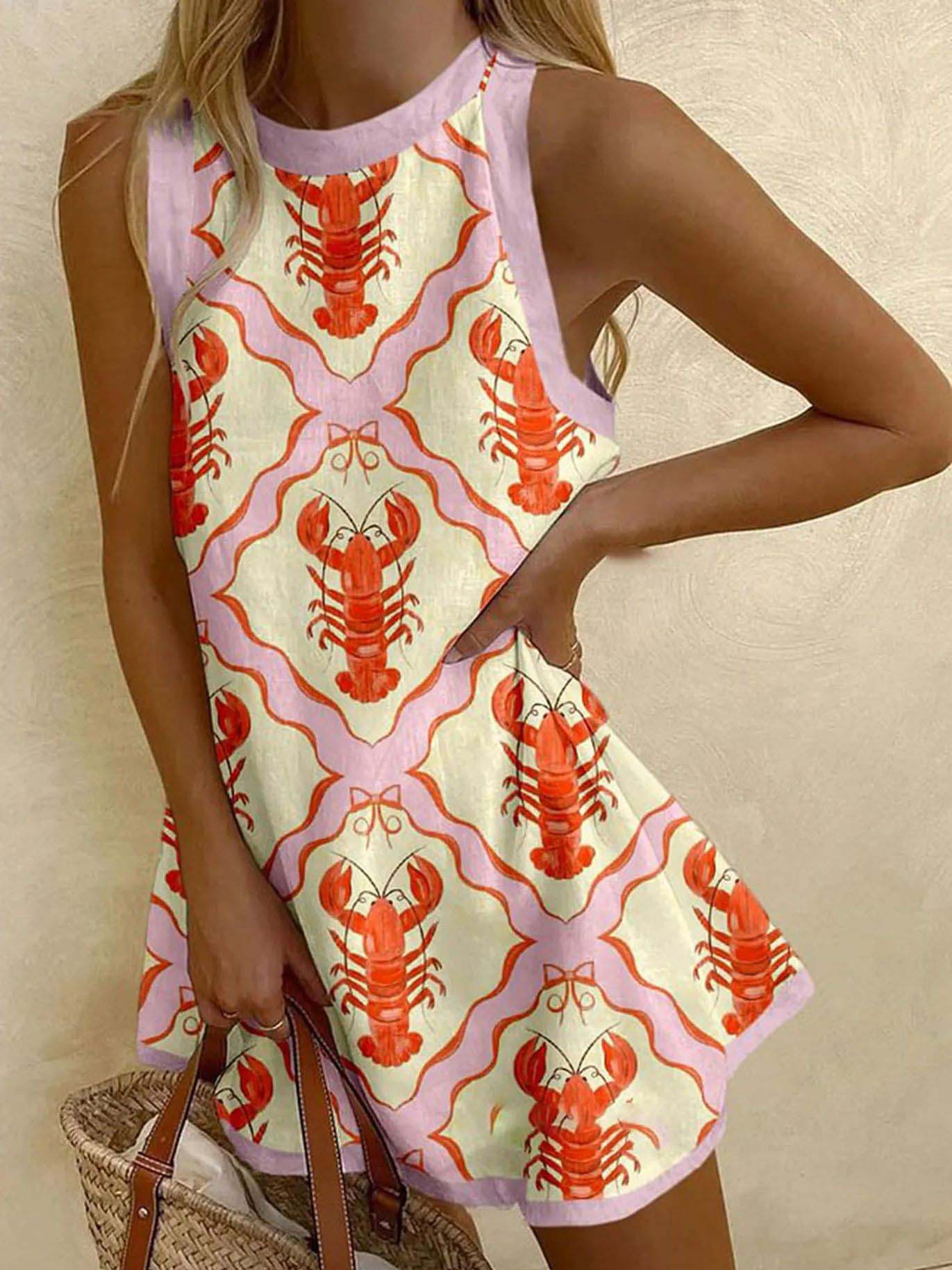 Einzigartiges Minikleid mit Ocean-Hummer-Print