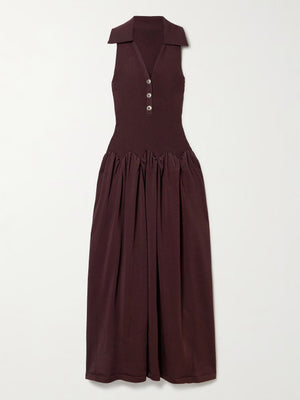 Modisches gestricktes Korsett-Patchwork-Maxikleid in A-Linie mit Plissee