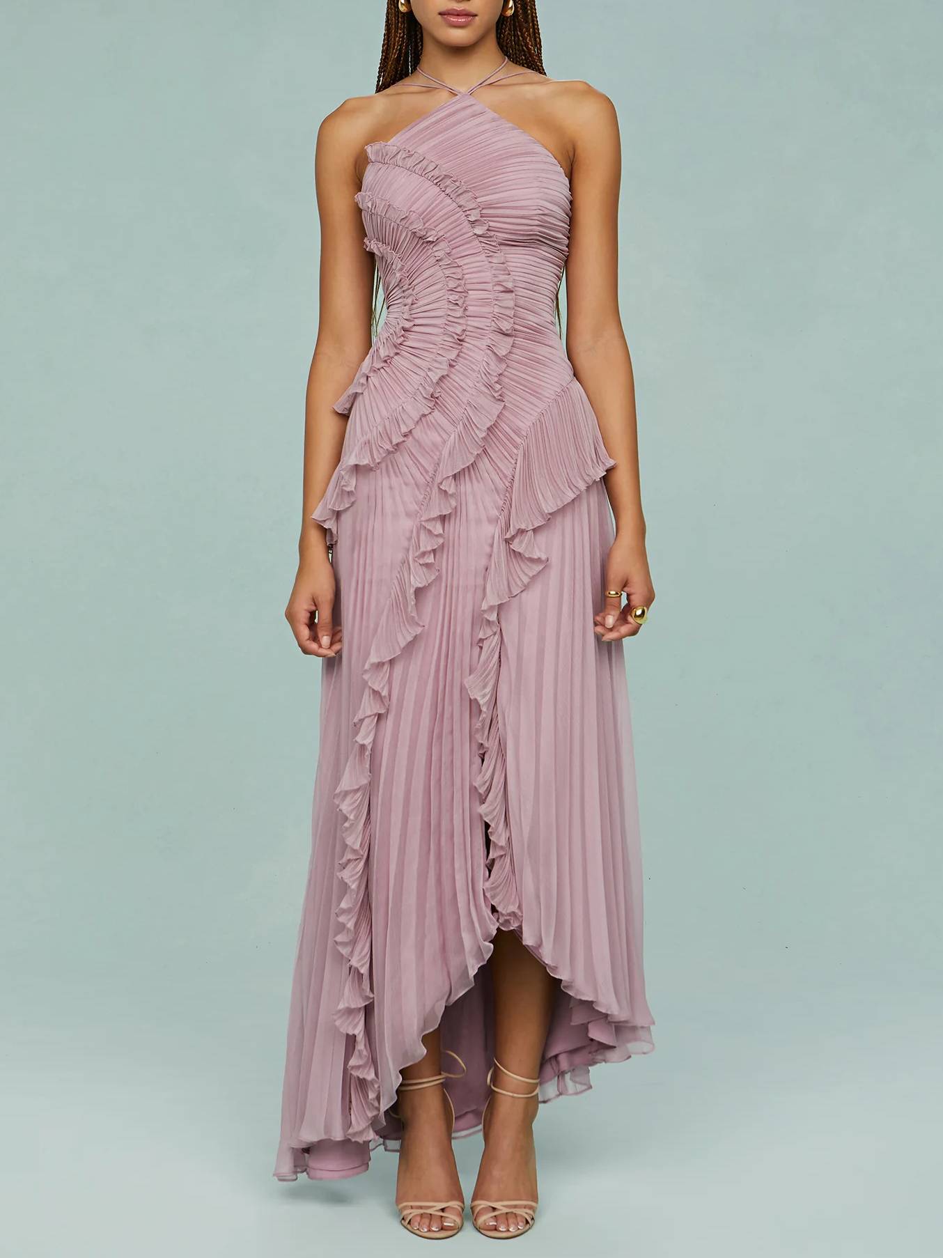 Robe dos nu plissée à col licou