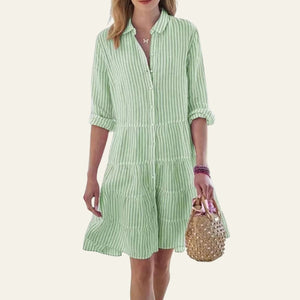 The Positano Tiered Stripe Shirt Dress Green