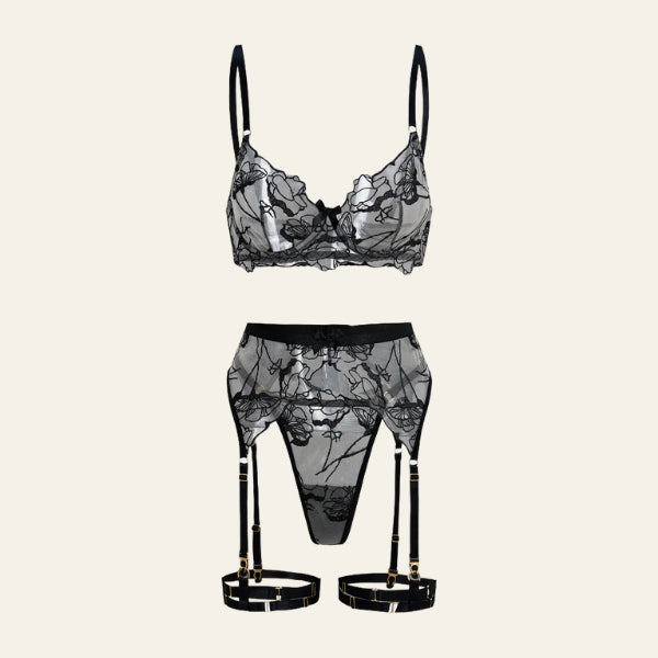 The Florence Embroidered Mesh Garter Set